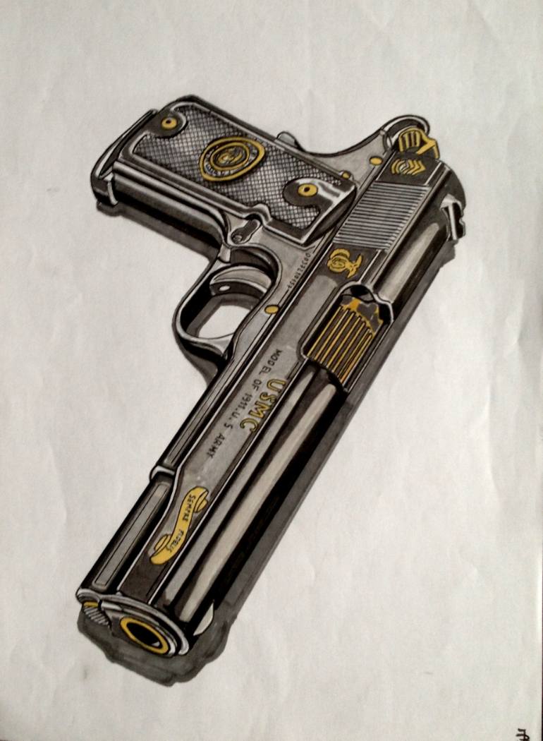 770x1050 Saatchi Art Navy Colt 1911 Drawing By Jan Basic