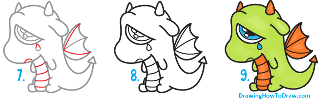 1100x350 How To Draw A Cute Cartoon Dragon Crying Easy Step By Step Drawing