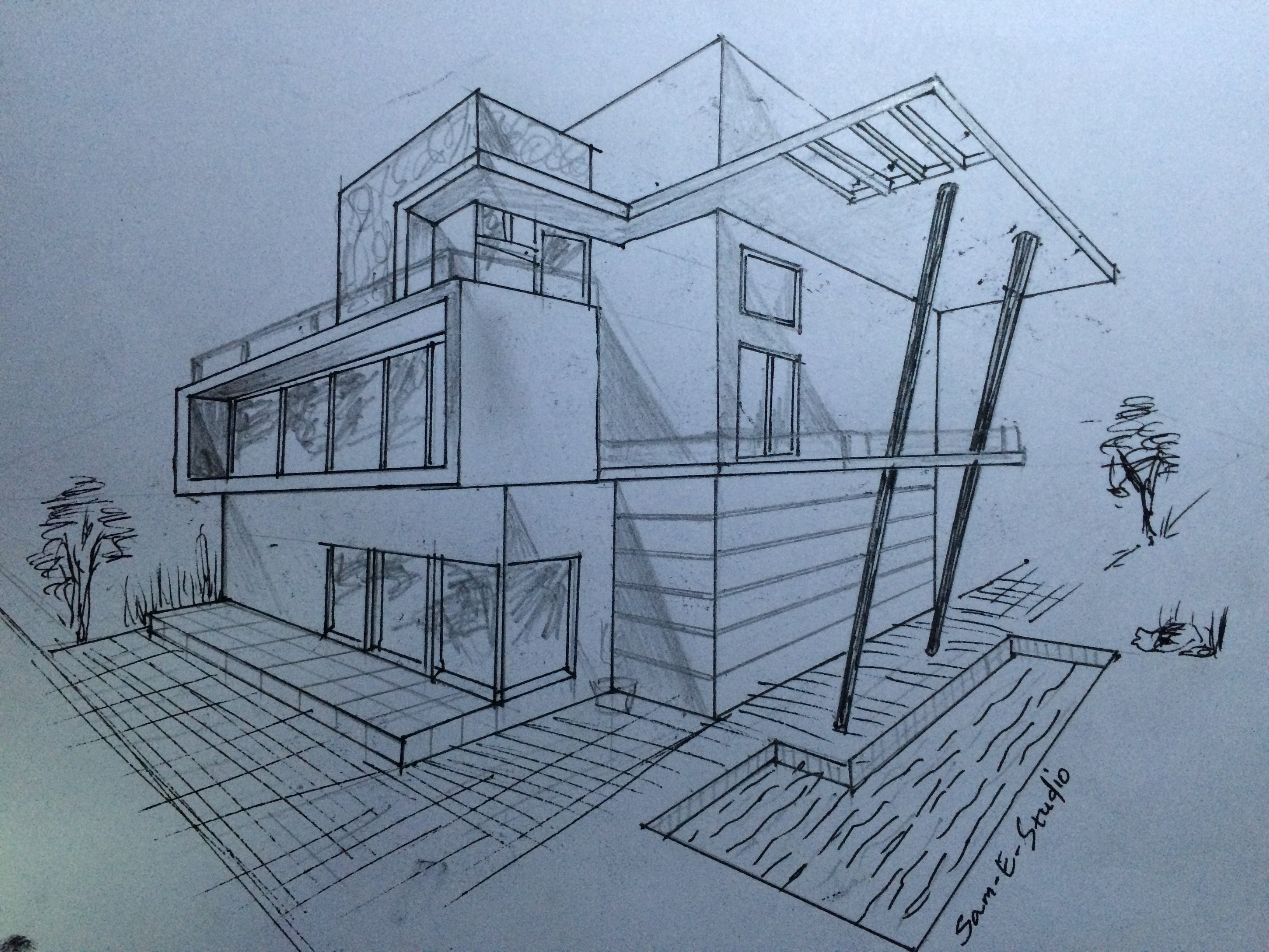 3264x2448 Architecture Modern House Design (2 Point Perspective View)