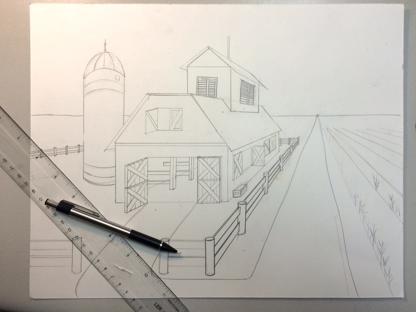1632x1224 One Point Perspective Barn Watercolor Painting Lesson