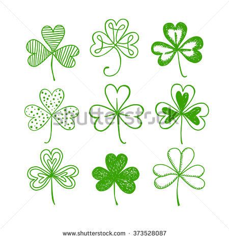 450x470 St. Patrick's Day Doodle Shamrocks Set. Hand Drawn Three Leaf