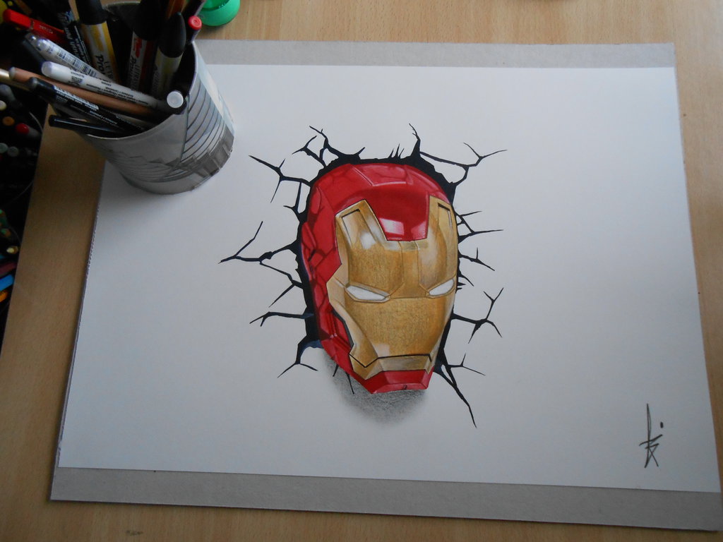 1024x768 Drawing 3d Art Iron Man By Dibujarteriestra
