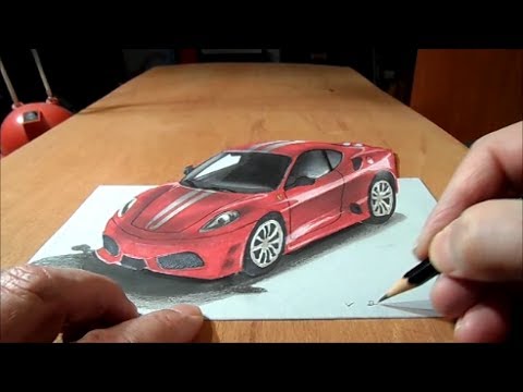 480x360 How To Draw 3d Car, Drawing Ferrari Car, 3d Trick Art Graphic