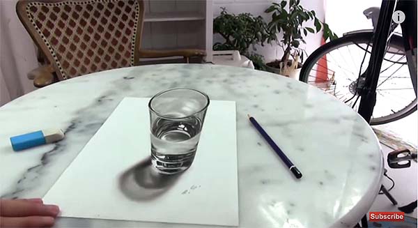 600x327 Video) Incredible Illusion! 3d Drawing Looks Like A Real Glass