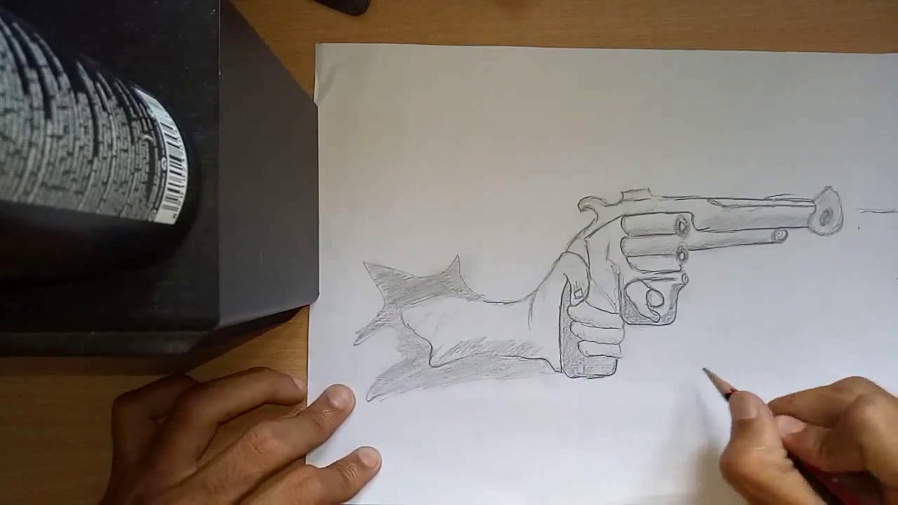 1280x720 How To Draw 3d Art On Paper Drawing 3d Gun With Pencil