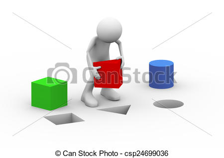 450x317 3d Man Placing Red Triangle. 3d Illustration Of Man Putting