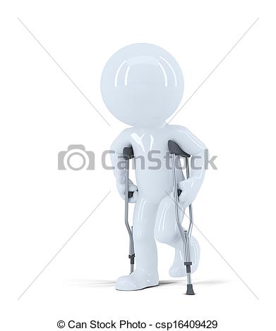 391x470 3d Man Walking On Crutches. Isolated On White Background Clip Art