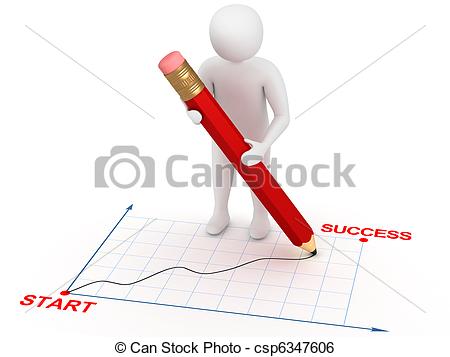450x357 3d Man With Red Pencil. 3d Man Drawing Graphic From Start