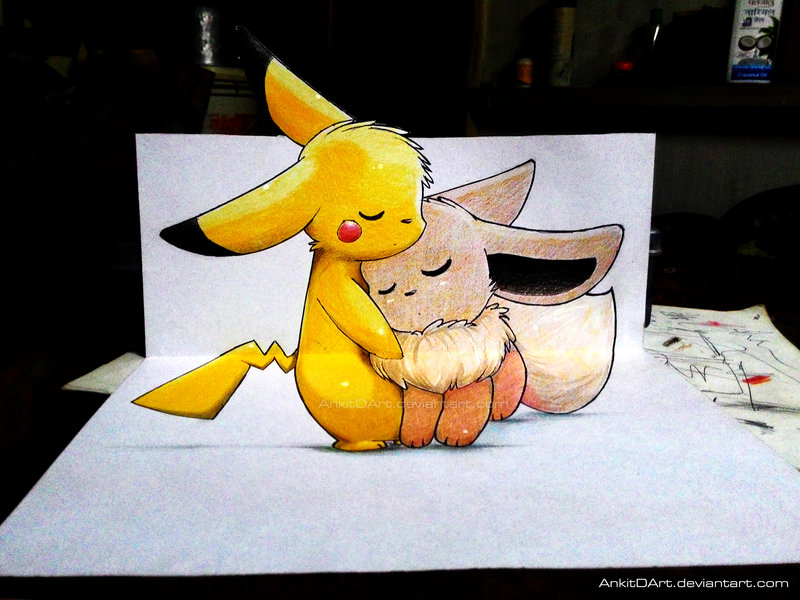 800x600 Pikachu And Eevee !!! (3d Drawing) By