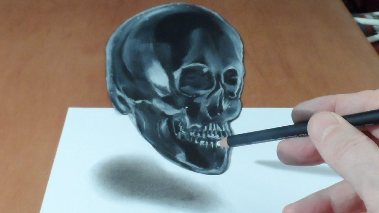 1280x720 How To Draw A 3d Skull, Trick Art Crystal Skull Illusion