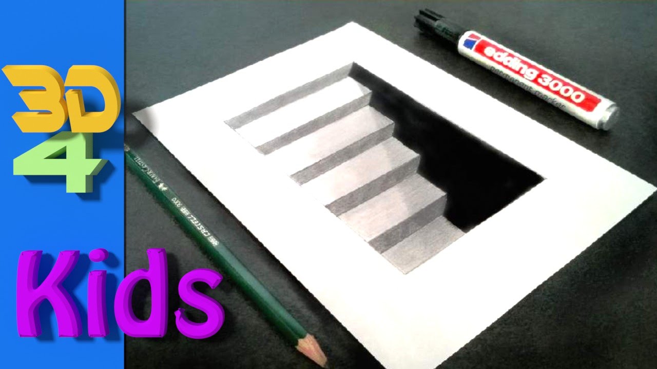 1280x720 Step By Step Drawing! Draw 3d Cellar Stairs Narrated For Kids