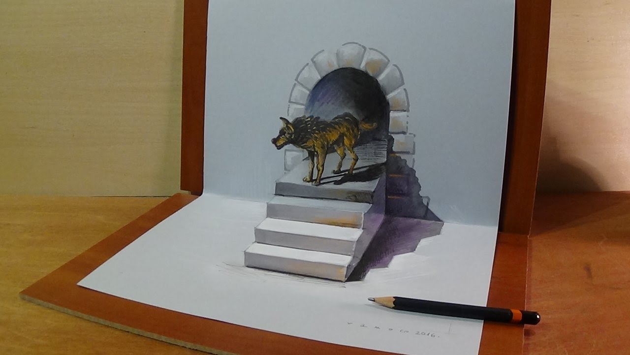 1280x721 3d Art Drawing Wolf, How To Draw 3d Awesome Wolf, Trick Art