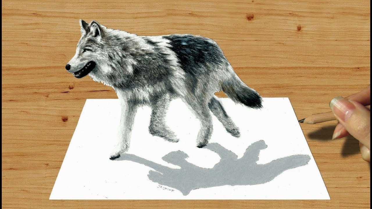1280x720 3d Pencil Drawing Walking Wolf