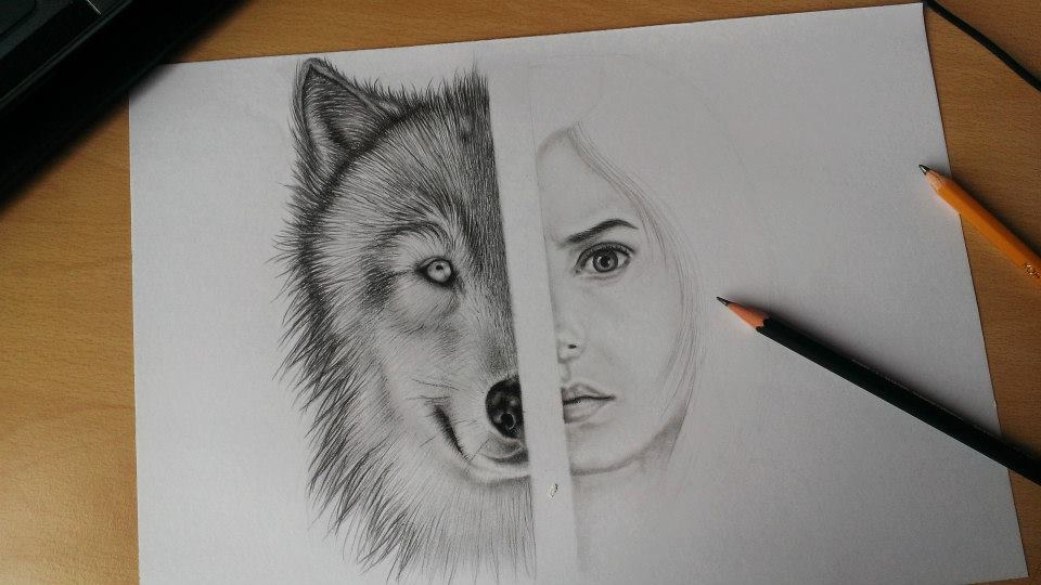 960x540 Detailed 3d Wolf Women Picture Design Tattoo Drawing Design Idea