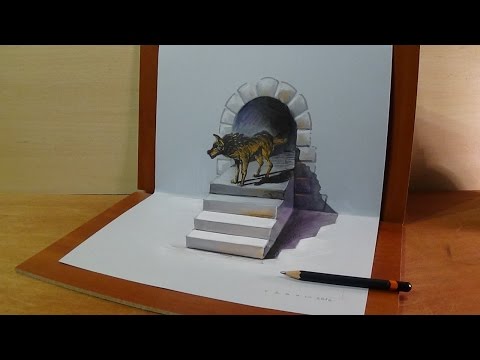 480x360 Drawing A 3d Wolf, Trick Art Amazing Animal