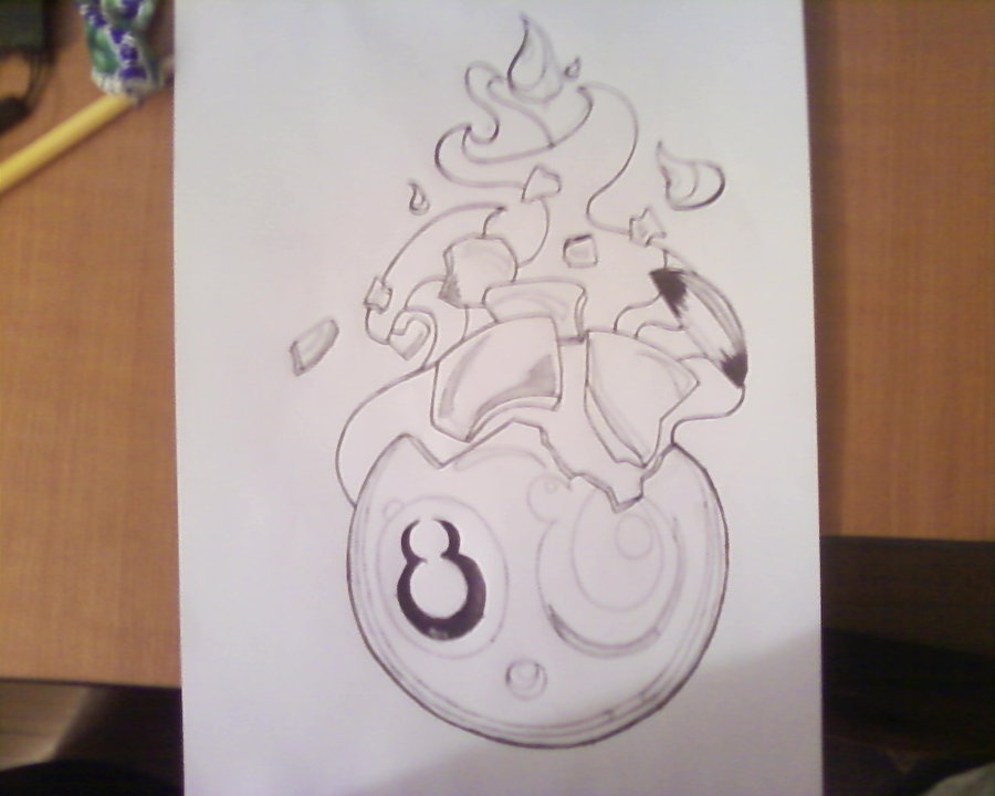 900x720 8 Ball Fire Sketch By Brokenzay