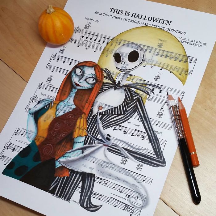 700x699 I Draw Scenes From Famous Animated Movies On Music Sheets Of Their