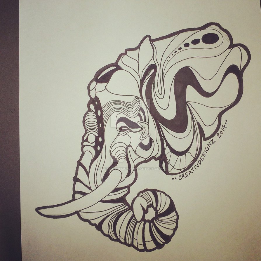 894x894 Elephant Abstract Ink Drawing By Eric Johnson By Creativdesignz