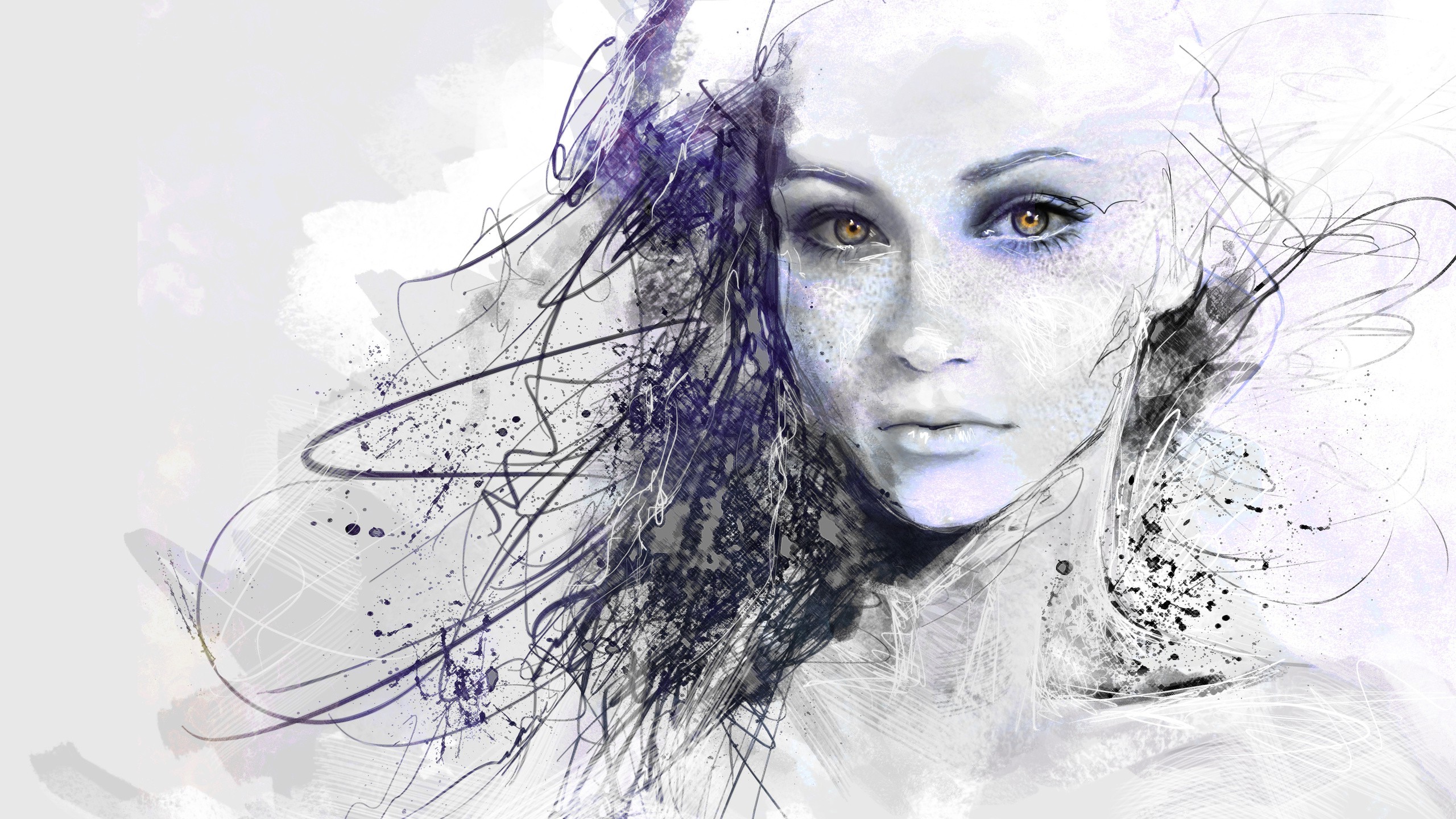 2560x1440 Wallpaper Face, Drawing, White, Digital Art, Women, Portrait