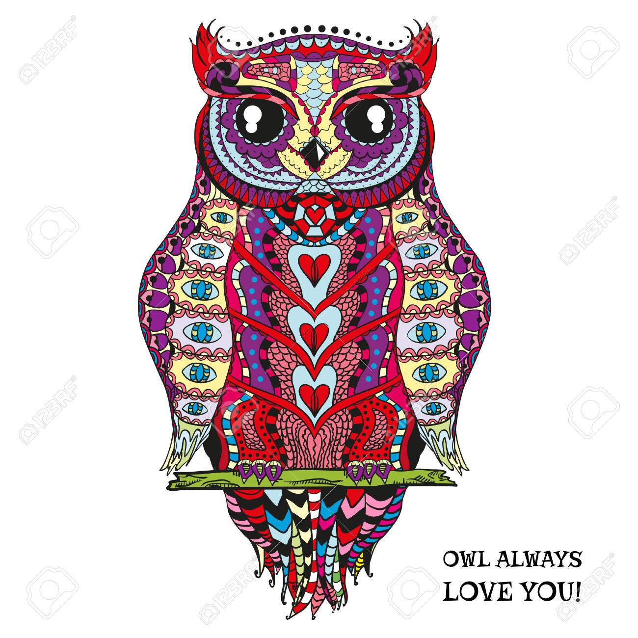 1300x1300 Owl. Design Zentangle. Hand Drawn Owl With Abstract Patterns