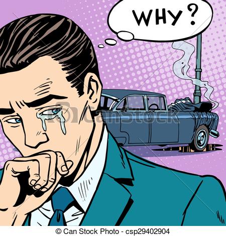 450x470 Man Cries Car Accident. Car Insurance Road Transport Vector
