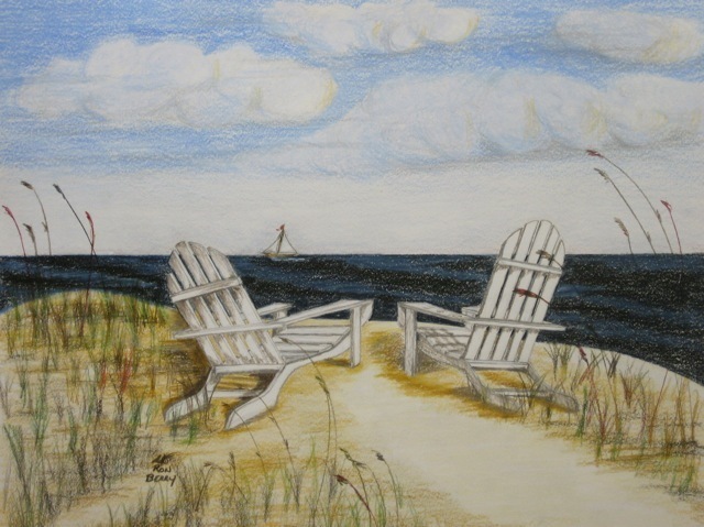 640x479 Ron Berry Artwork White Adirondack Chairs Alone Original