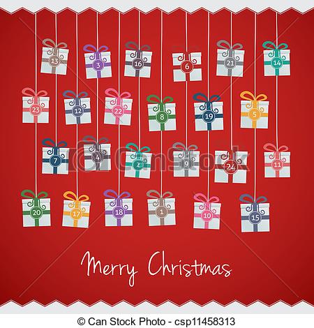 450x470 Gift Advent Calendar. Gift Boxes Hang On Twine Advent Vector