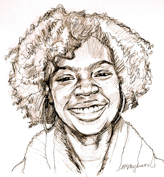 570x615 African American Art Girl Curly Haired 8x8print By Gwenmeyerson