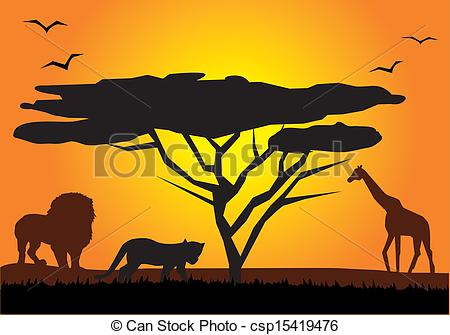 450x335 Vector African Landscape With Animals Vectors Illustration