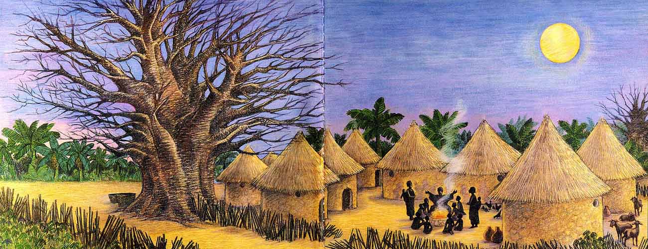 1300x500 African Village Drawing