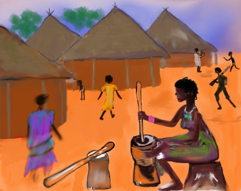 770x612 Saatchi Art African Village Drawing By Dotworlds Graphics
