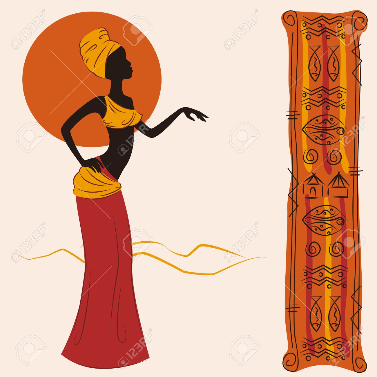 1300x1300 Beautiful African American Woman And And Ancient Pattern. Hand