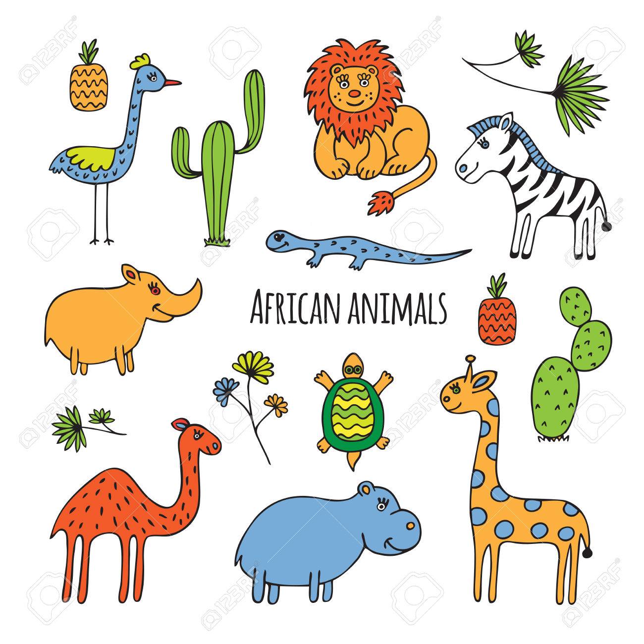 1300x1300 Sketch On The Theme Of Africa. Animals, Birds And Plants Drawn