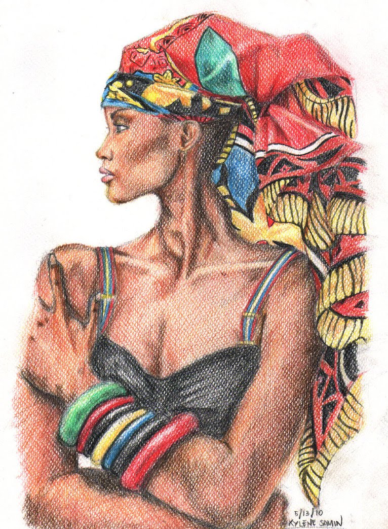 766x1043 African American Woman Drawing Inspired By African Style