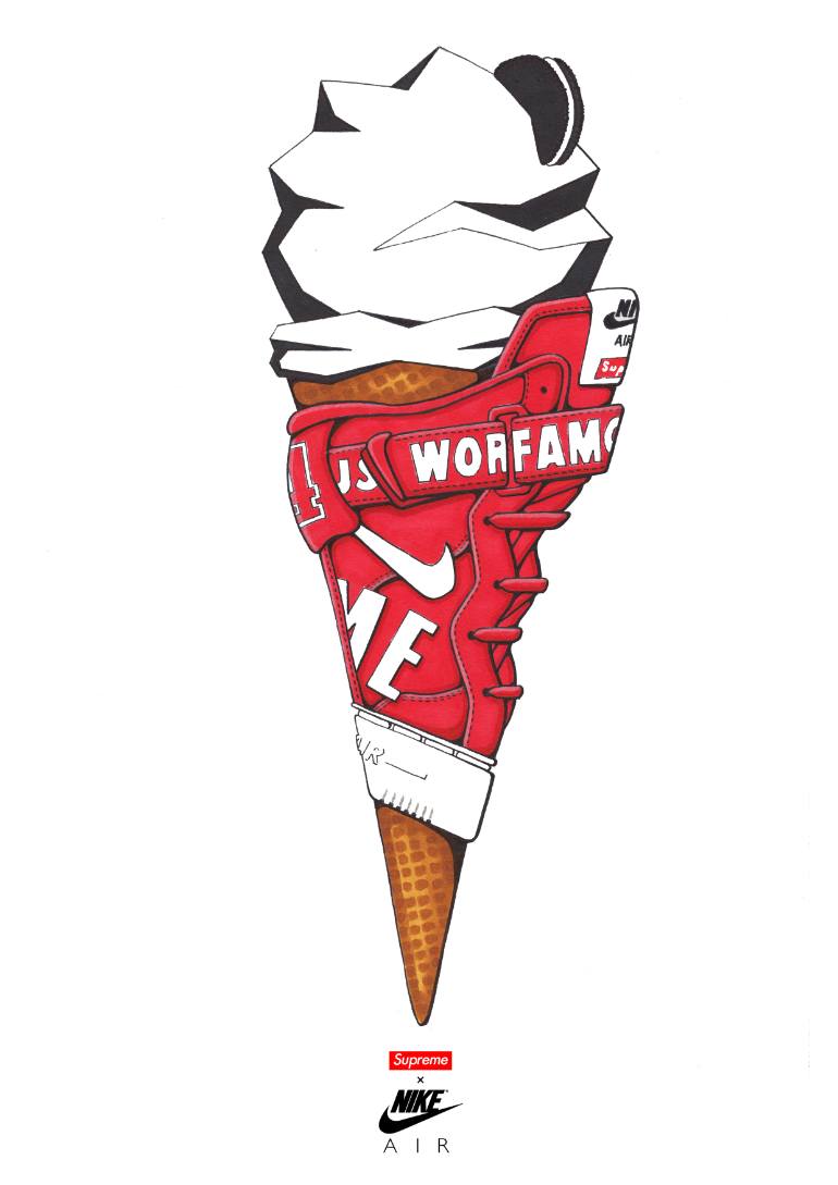 770x1089 Saatchi Art Supreme X Nike Air Force 1 High Drawing By Jongwoo Ahn