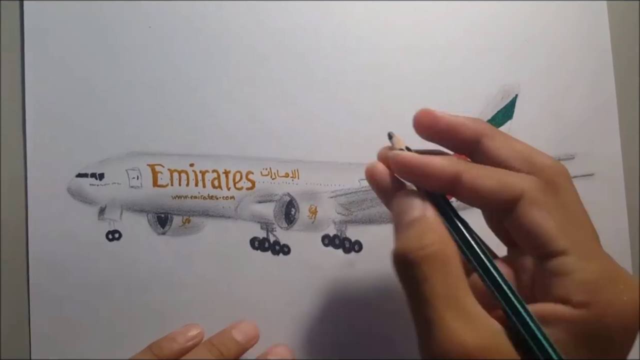 1280x720 Drawing An Airplane ( Emirates B777)