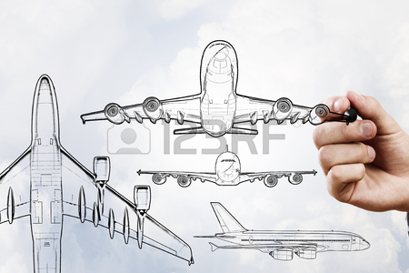 450x300 Person Hand Drawing Pilot With Old Airplane On Sky Background