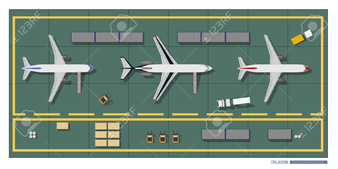1300x650 Repair And Maintenance Of Aircraft. Top View Of Workshop
