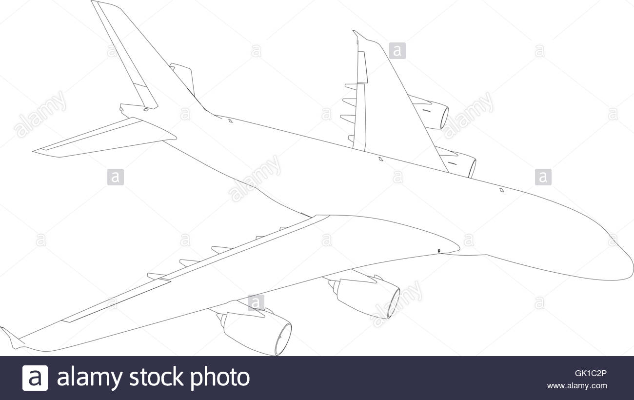 1300x820 Wire Frame Airplane. Top View. Vector Illustration Rendering Of 3d