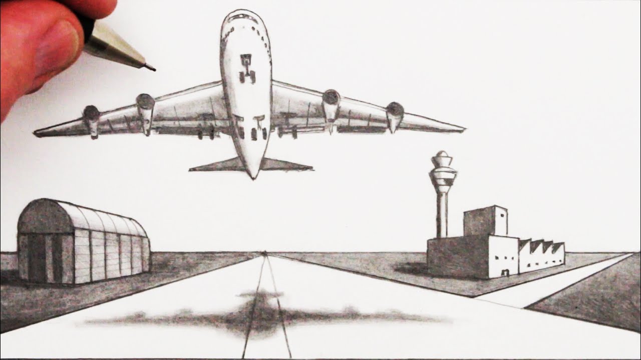 1280x720 How To Draw An Airplane And Airport In 2 Point Perspective
