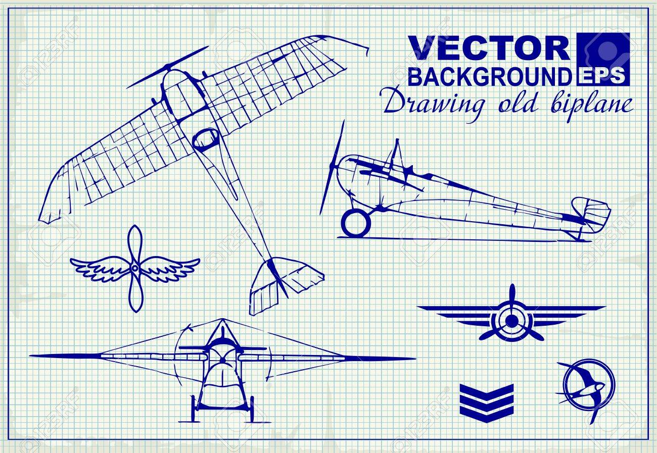 1300x897 Vintage Airplanes Drawing On Graph Paper And Design Elements