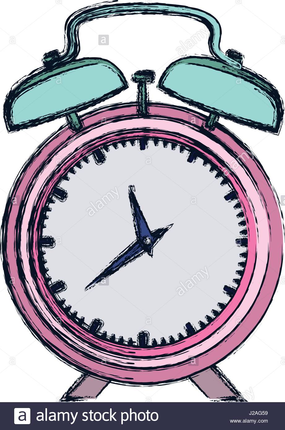 921x1390 Hand Drawing Color Pink Alarm Clock And Thick Contour Stock Vector