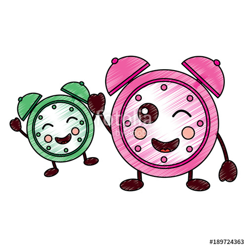 500x500 Kawaii Cartoon Sleep Clock Alarm Character Vector Illustration