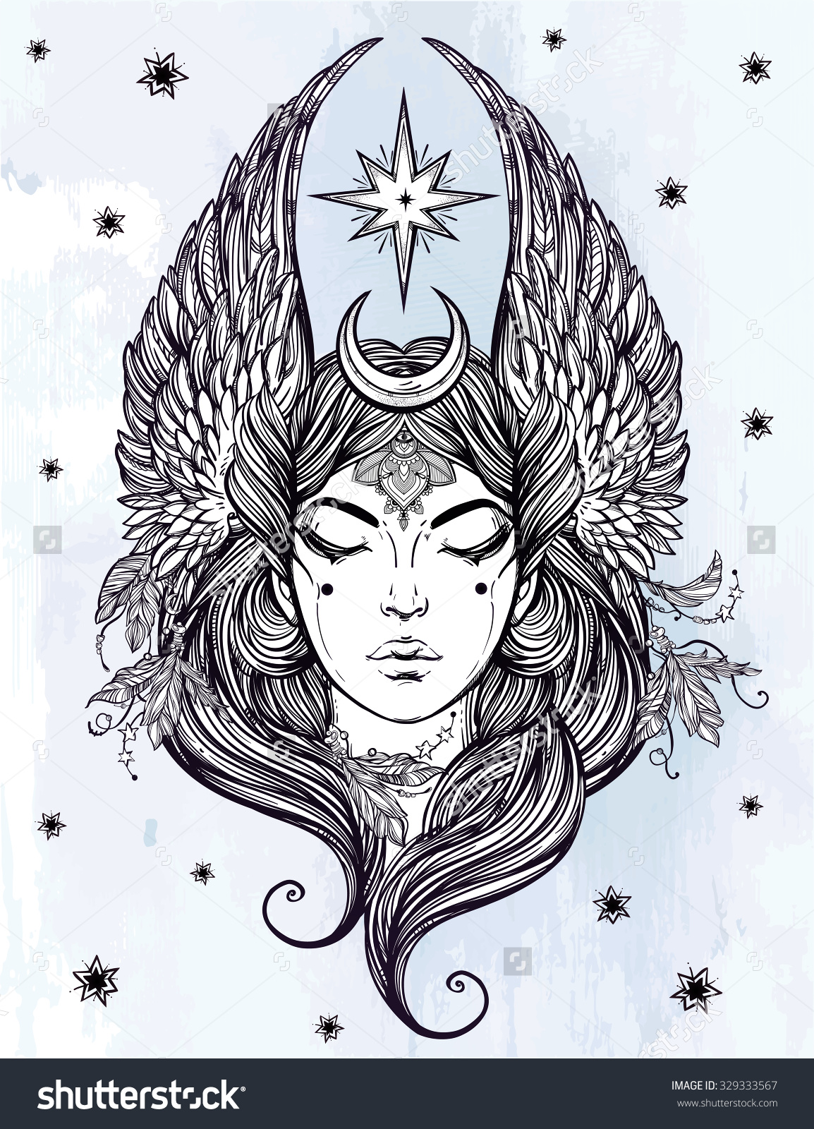 1154x1600 Hand Drawn Romantic Beautiful Artwork Of Female Diety With Stars
