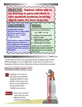 270x350 Algebra 1 (9.07) Draft Solving Quadratic Motion Problems By Drawing