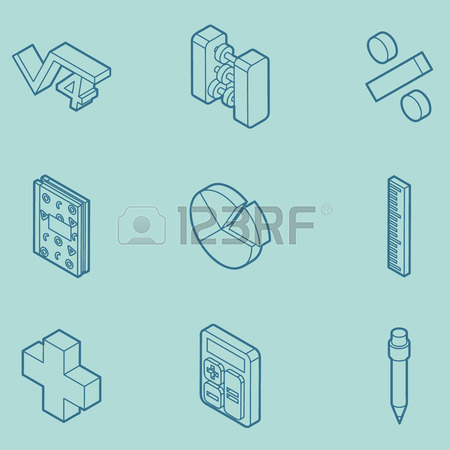 450x450 Algebra Color Outline Isometric Icons. Royalty Free Cliparts