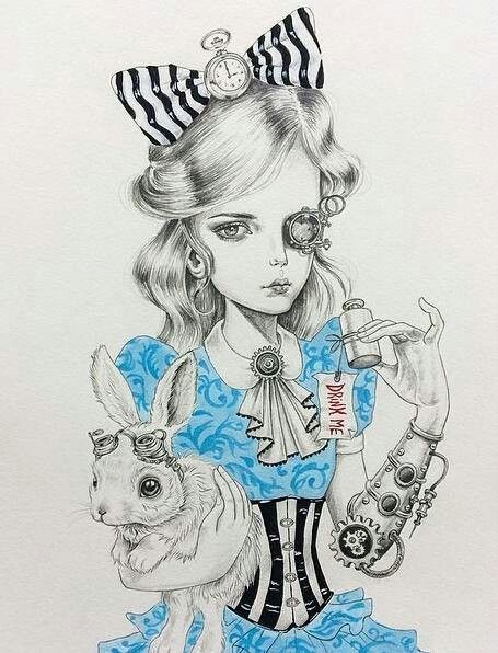 455x596 Steampunk Alice In Wonderland Drawing
