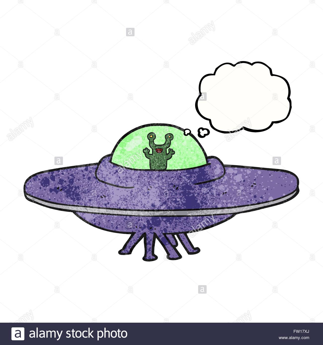 1299x1390 Freehand Drawn Thought Bubble Textured Cartoon Alien Spaceship