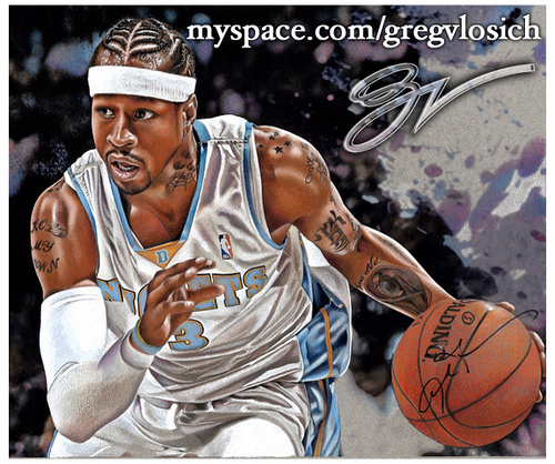 500x418 Original, Allen Iverson Ink And Color Pencil Drawing