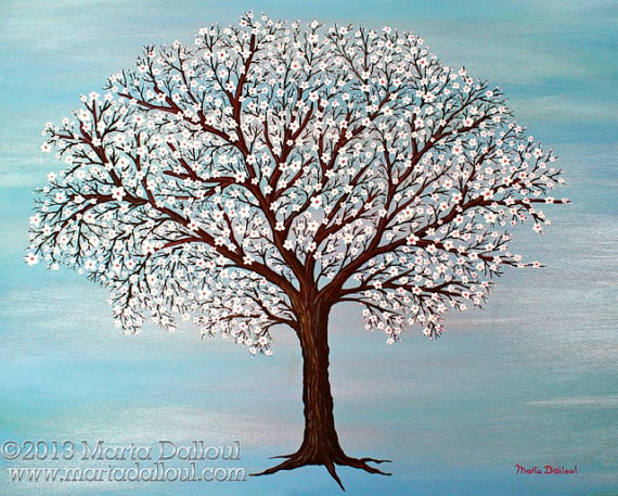570x457 Tree Blossoms Art Print. Almond Tree Painting. By Martadalloul